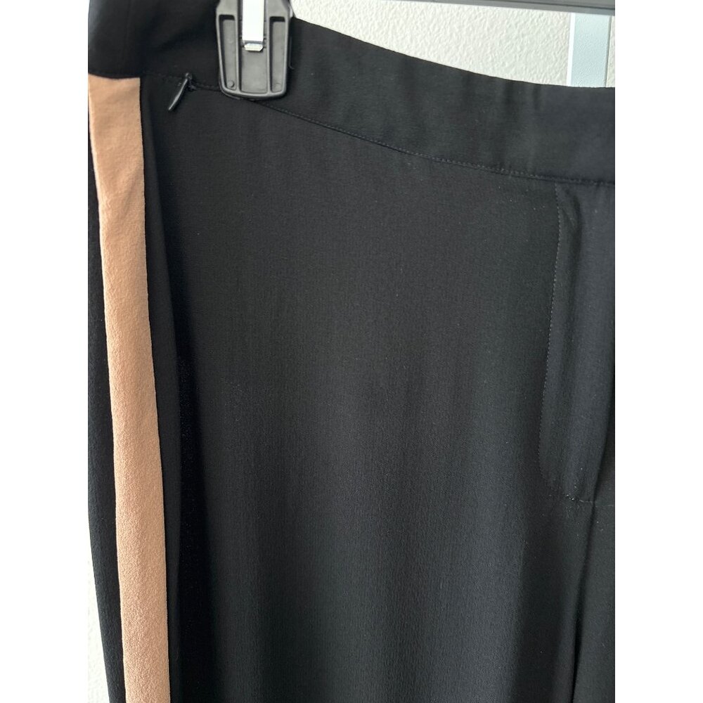 Eileen Fisher Pants 12P Silk Relaxed Straight-Leg Black Tan Stripe Quiet Luxury - Picture 7 of 12